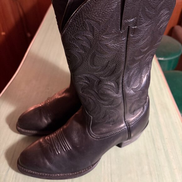 Mens Ariat Heritage R Toe Western Black Leather ATS Boots  Size 9.5 EE - Picture 1 of 14
